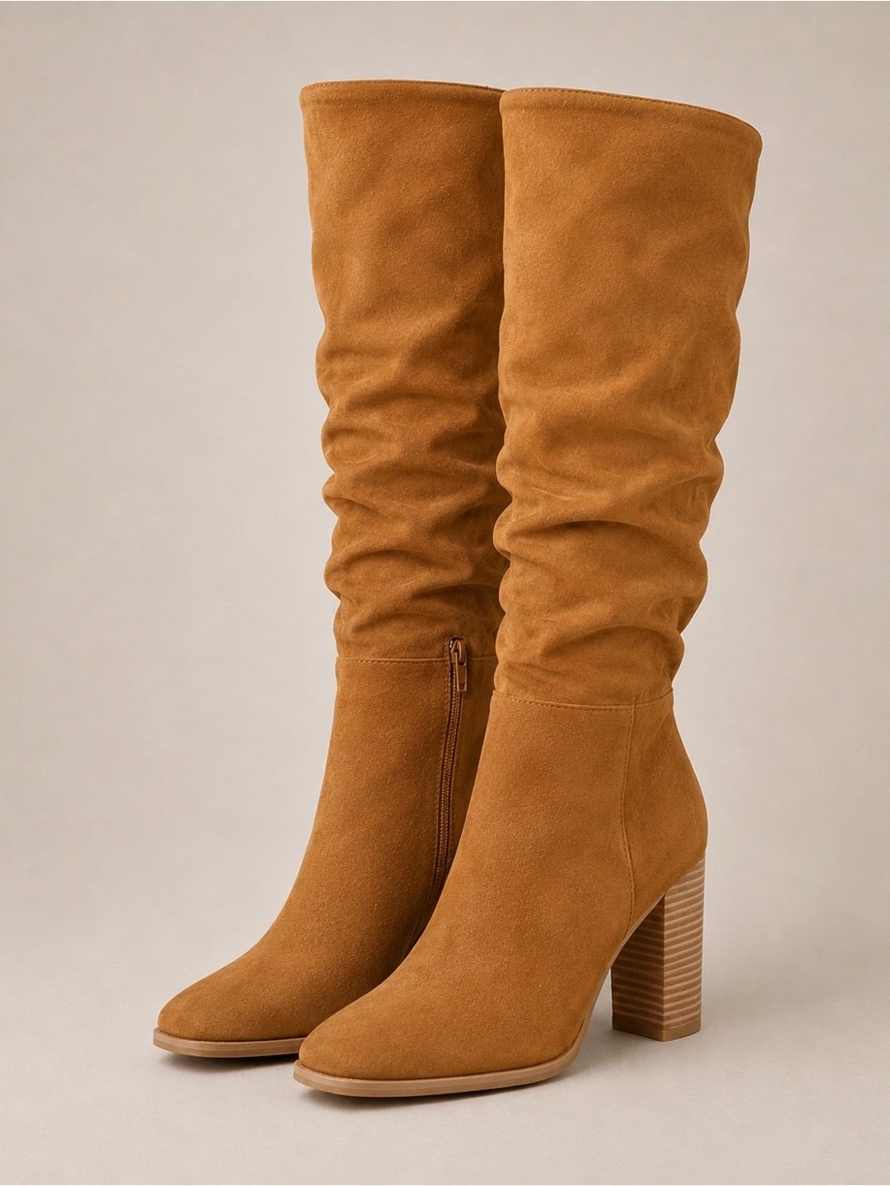 Juliet Holy Camel Knee High Slouch Boots Size 9 Wide Calf